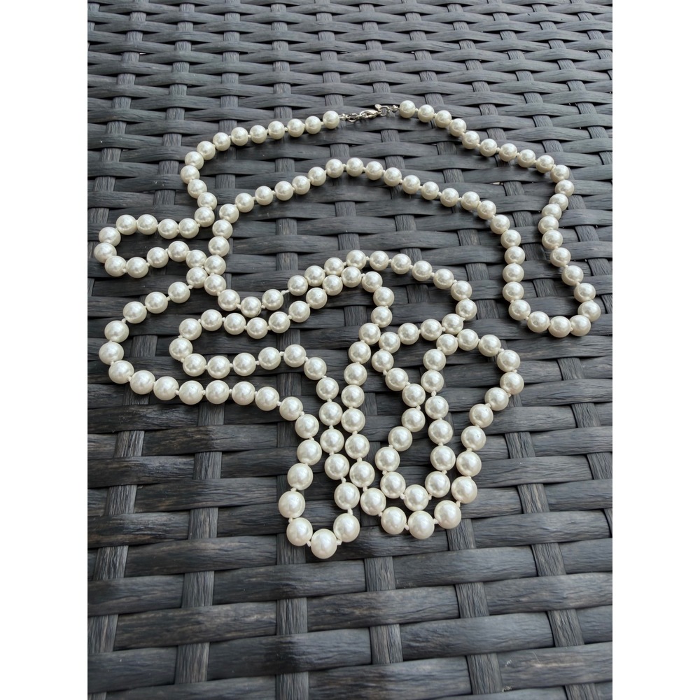 RMN Roman Vintage Faux Pearl Long Knotted Necklace Cream White 60 Inch